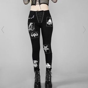 MISS MURDER LACE-UP PATCH JEANS